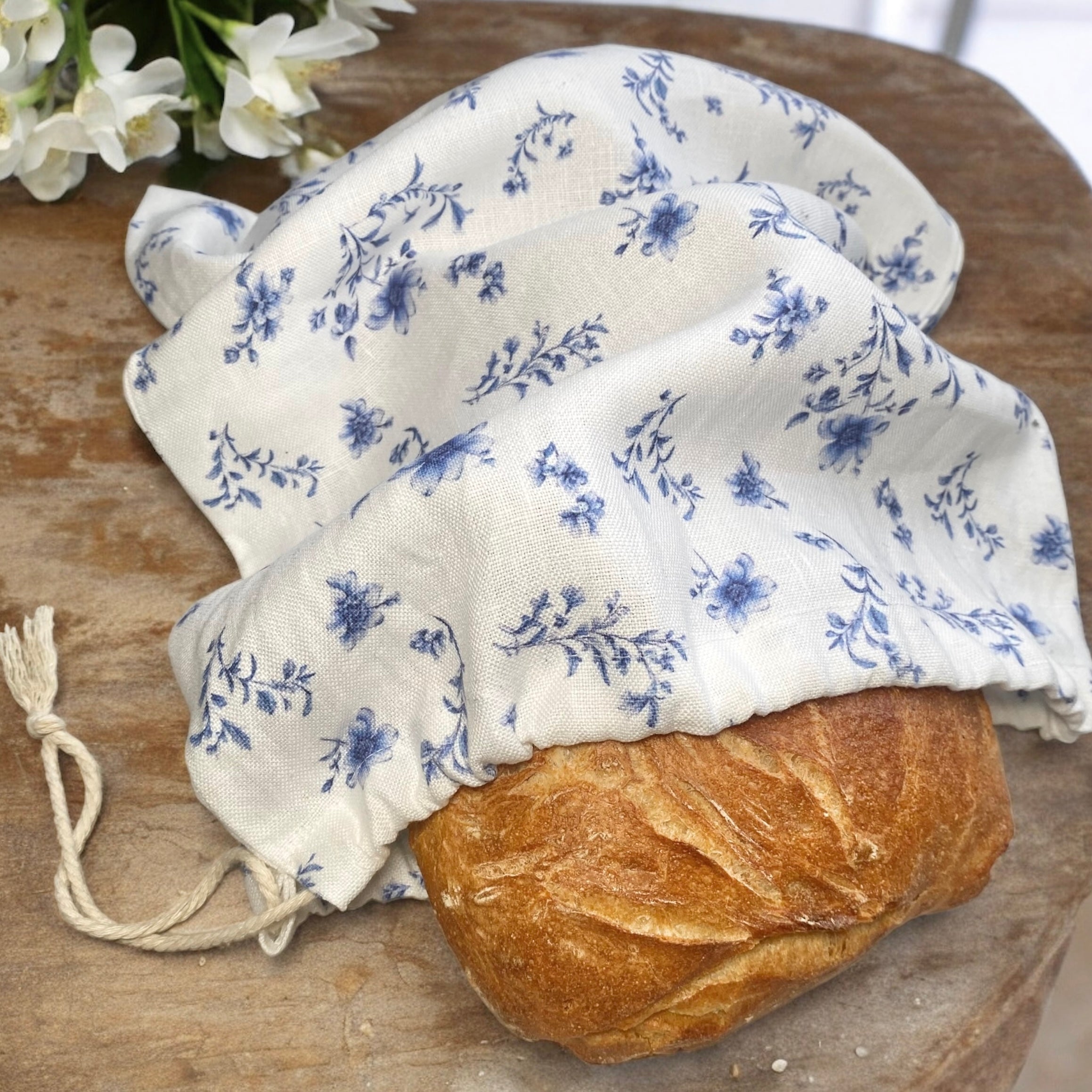 French Linen Bread Bag - Floral Design